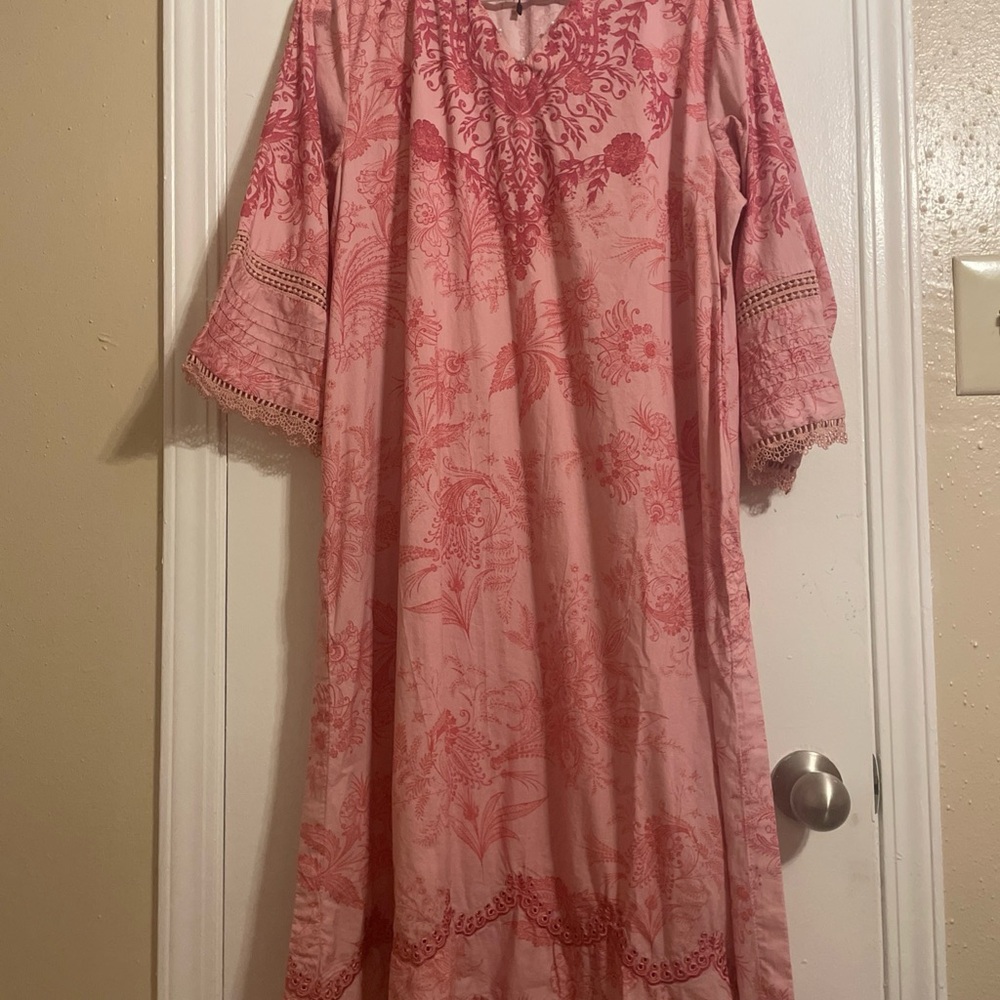 Pink Floral cotton Embroidered khaadi kurta size 10